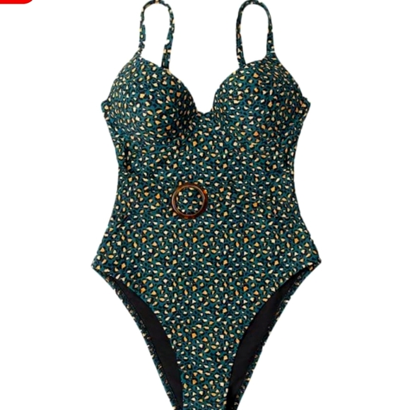 Cupshe Other - Nwot Cupshe Green Animal Leopard Print O-Ring Belt One Piece Swimsuit
